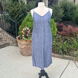 Linen Slip Dress Heather Blue New